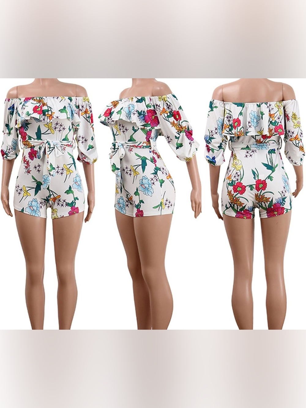 One Piece Romper Women’s Size Large Floral Print White And Pink
